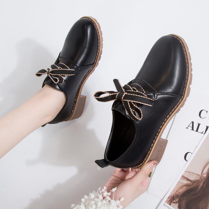 Women's Small Leather Shoes With Thick Heels And Single Shoes - Trendha