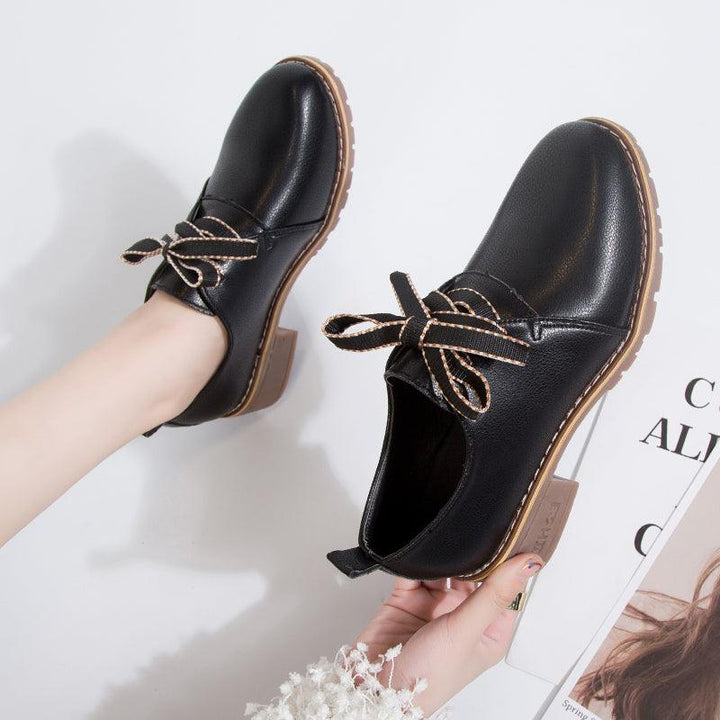 Women's Small Leather Shoes With Thick Heels And Single Shoes - Trendha