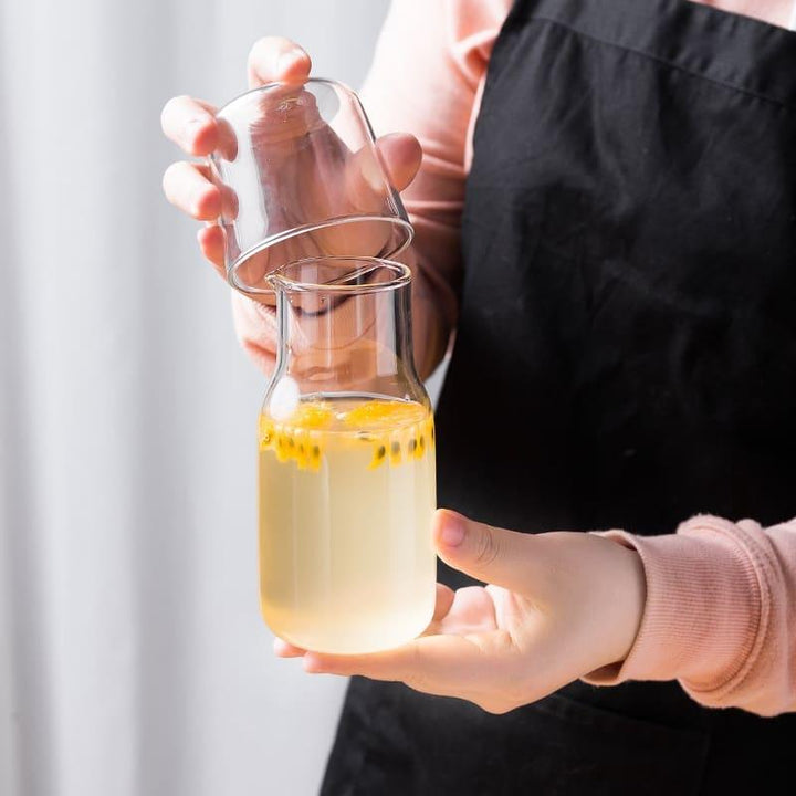 Mini Glass Water Bottle with Cup - Trendha