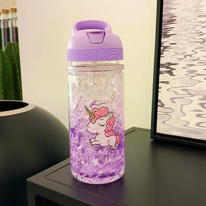 Portable Double Straw Water Bottle with Unicorn Print - Trendha
