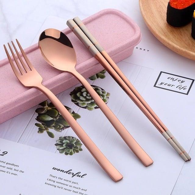 Portable Stainless Steel Chopsticks / Spoon / Fork Tableware Set with Box - Trendha