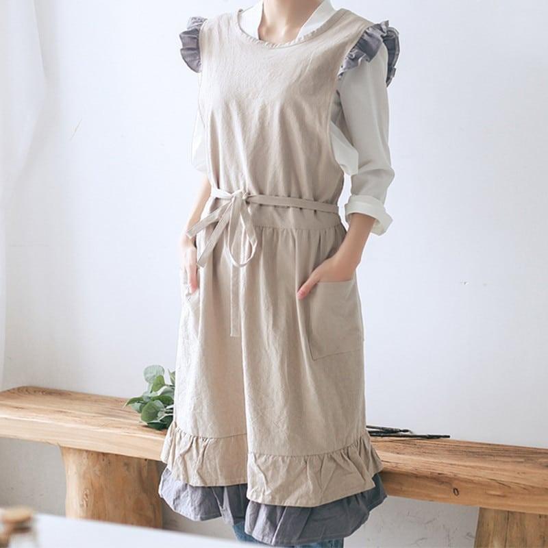 Women's Gray / Khaki Cotton Linen Barista Apron - Trendha