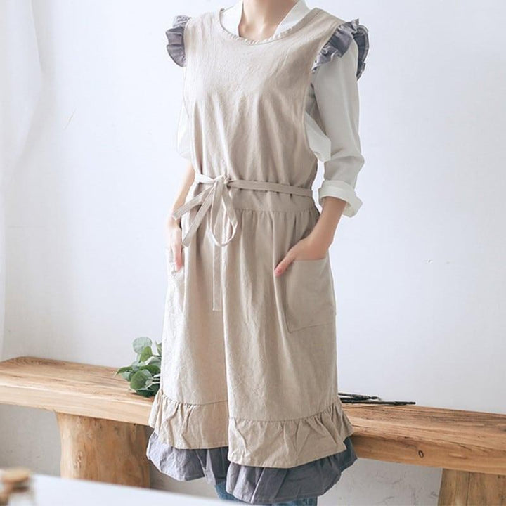 Women's Gray / Khaki Cotton Linen Barista Apron - Trendha