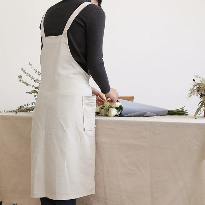 Women's Minimalist Linen Barista Apron with Buttons - Trendha