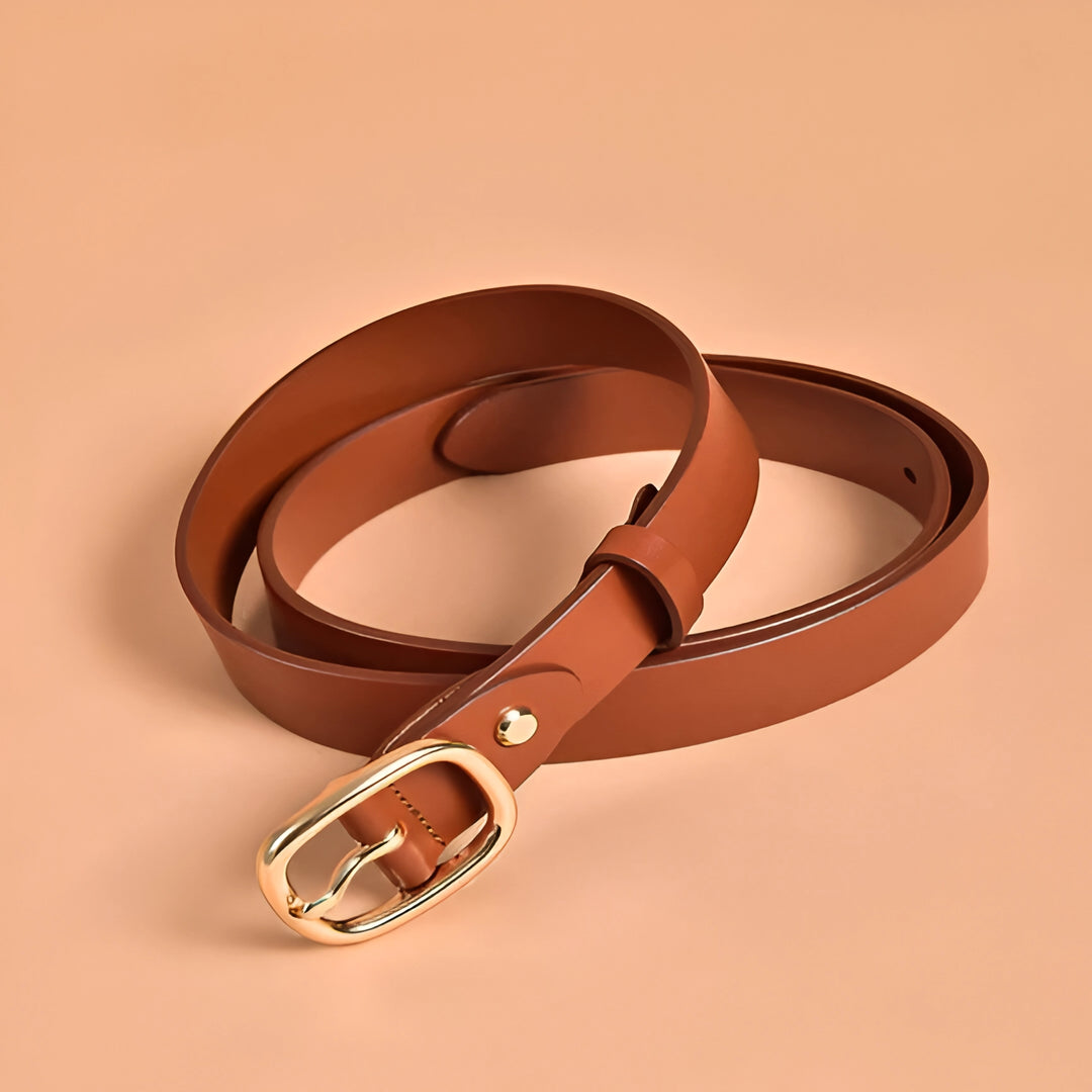 Elegant Women's Leather Belt with Pin Buckle – Solid Color Waist Strap