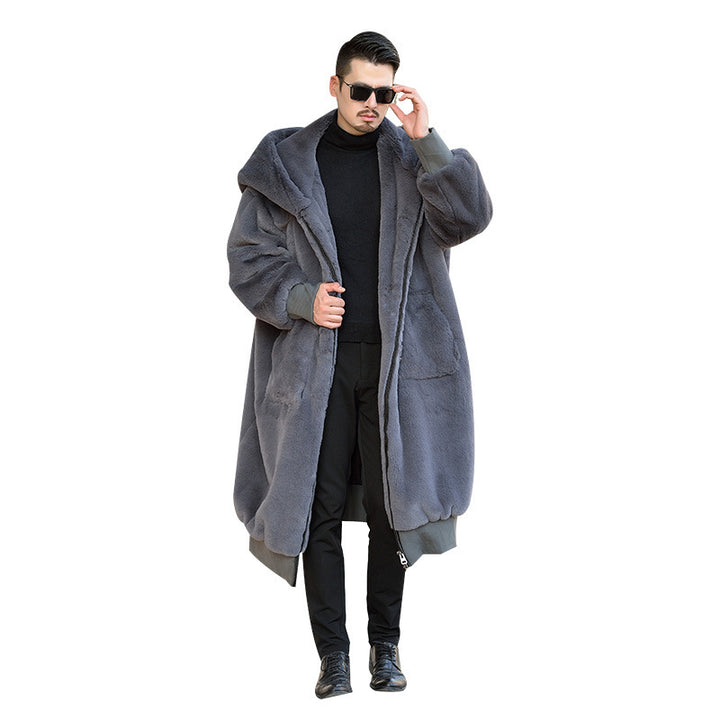 Winter Men's Mid-length Coat Imitation Fur Thick Warm Jacket