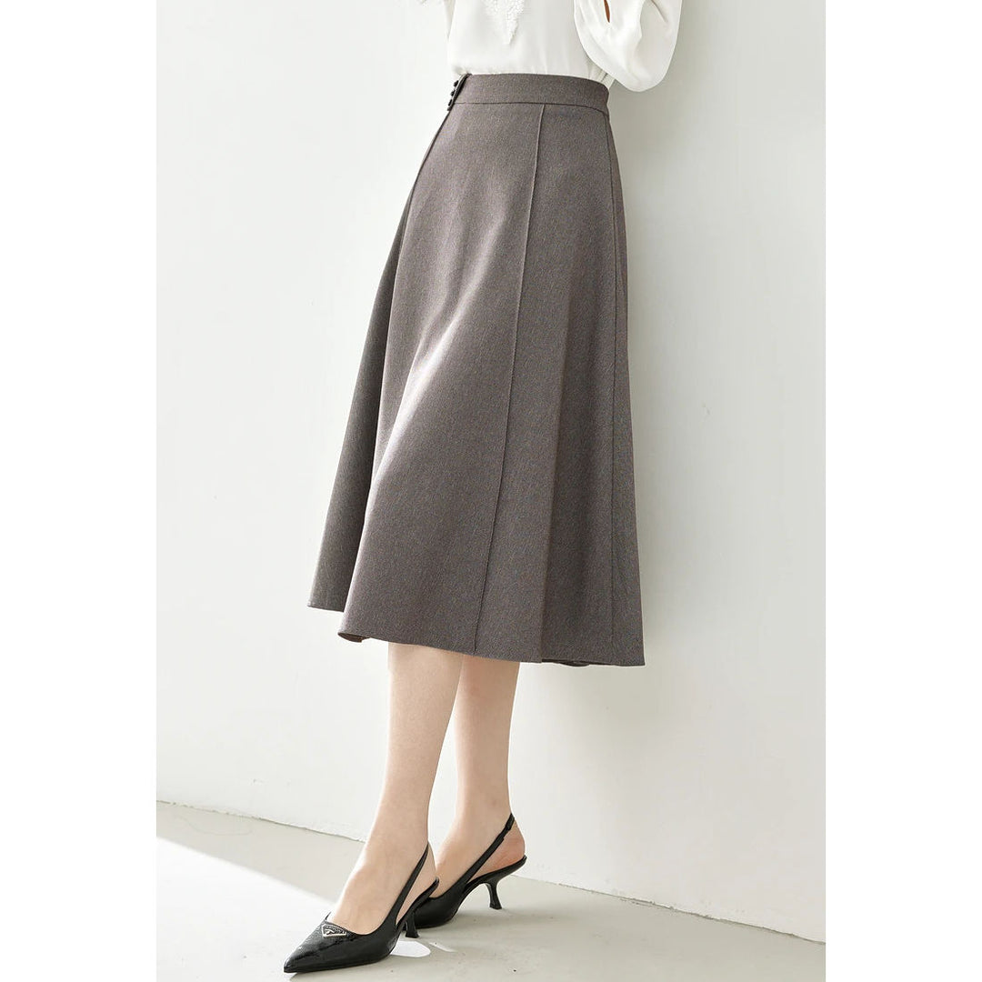 Elegant Coffee Plaid Midi Skirt for Women