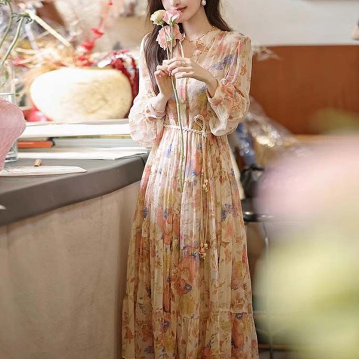 Floral Stand Collar Dress Women's Seaside Vacation