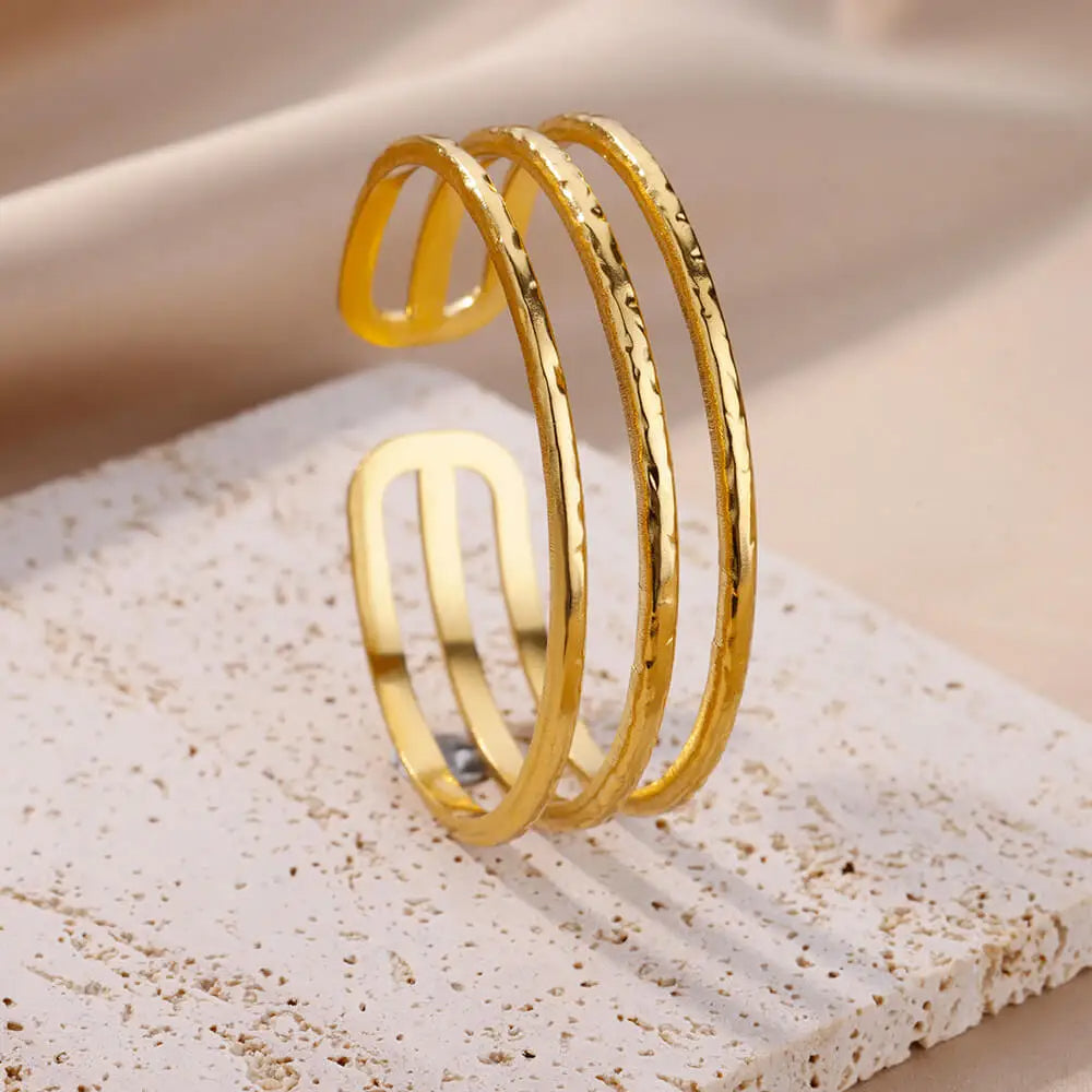 Elegant Multi-Layer Gold Stainless Steel Bangle Bracelet