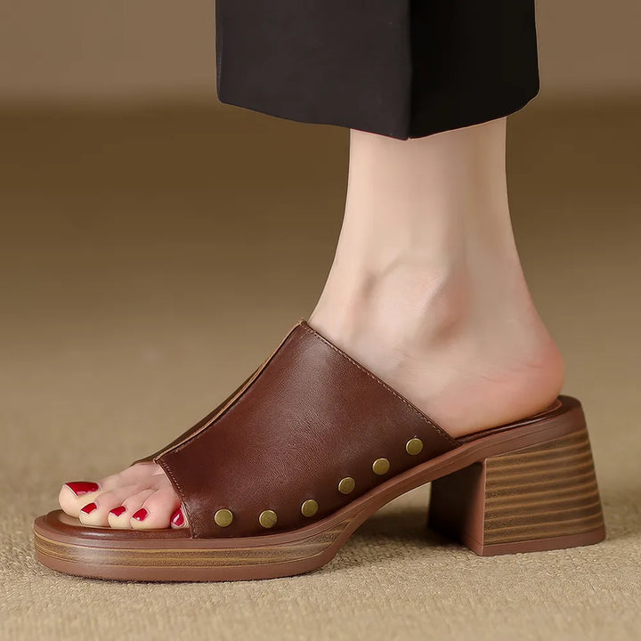 Stylish Peep Toe Leather High Heel Sandals