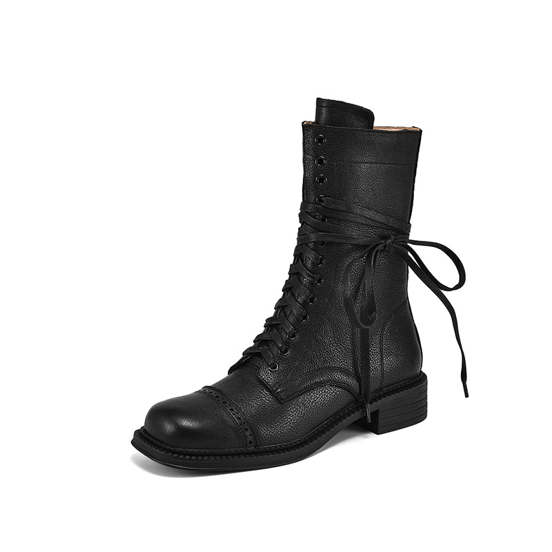 Autumn Winter Leather Lace-up Chelsea Ankle Boots