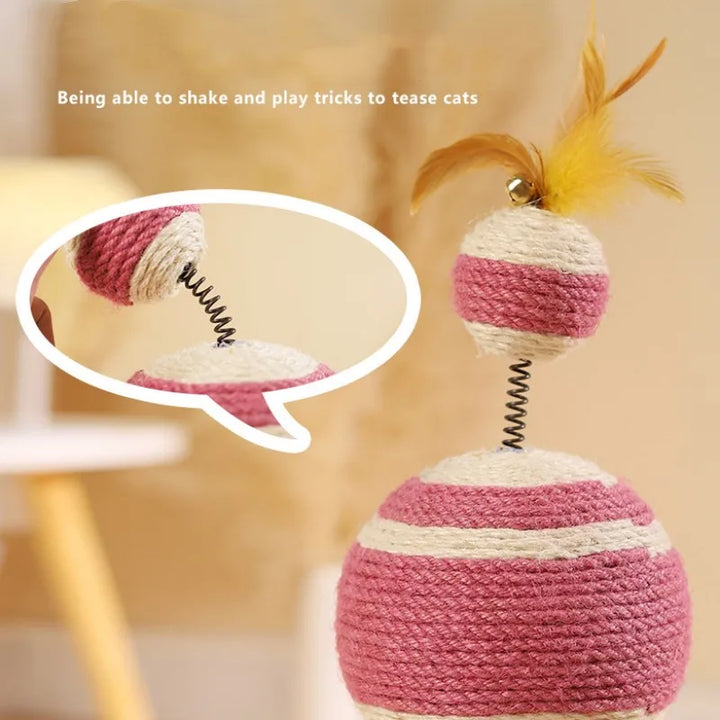 Sisal Cat Scratcher Climbing Frame with Feather and Spring Toy