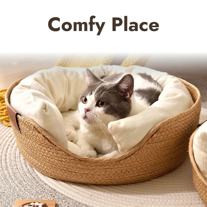 Handmade Bamboo Pet Bed with Removable Cushion – Cozy Cat and Dog Nest