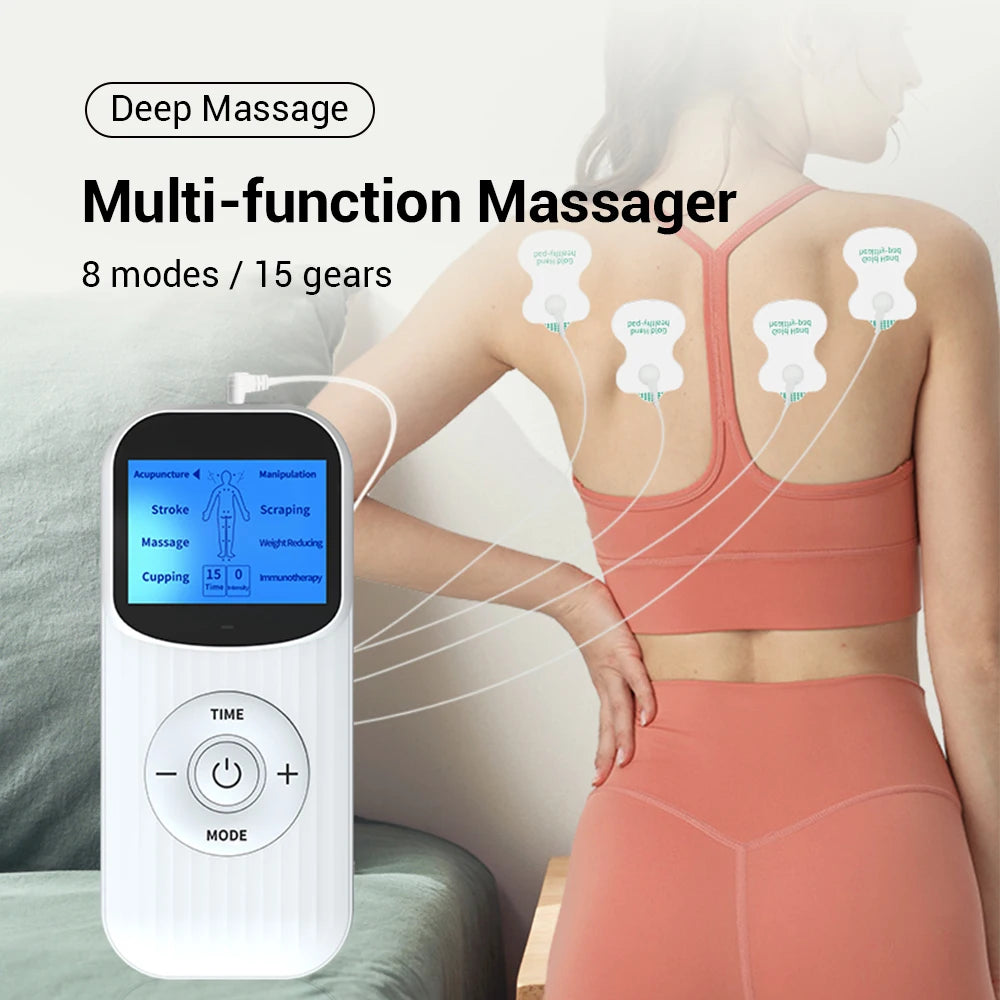 8 Modes 15-Level Intensity Electric TENS EMS Massager for Muscle Pain Relief & Relaxation