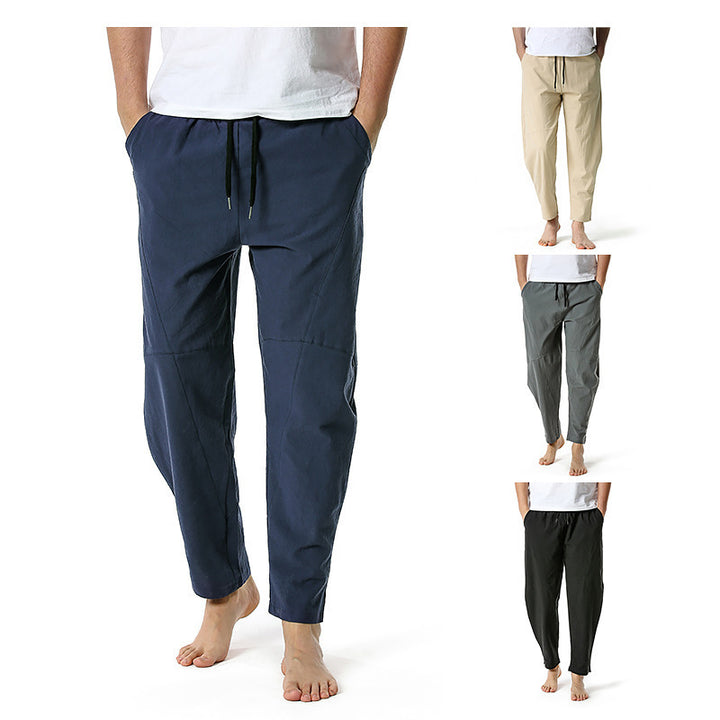 Men's Linen Cotton Loose Casual Pants Solid Color Loose Straight Trousers