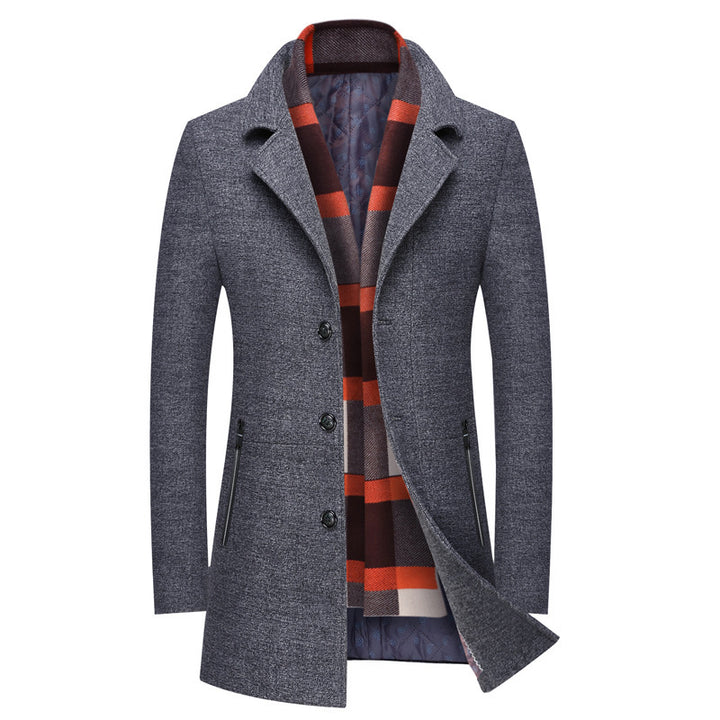 Thick Quilted Lapel Collar Men's Mid-length Wool Overcoat