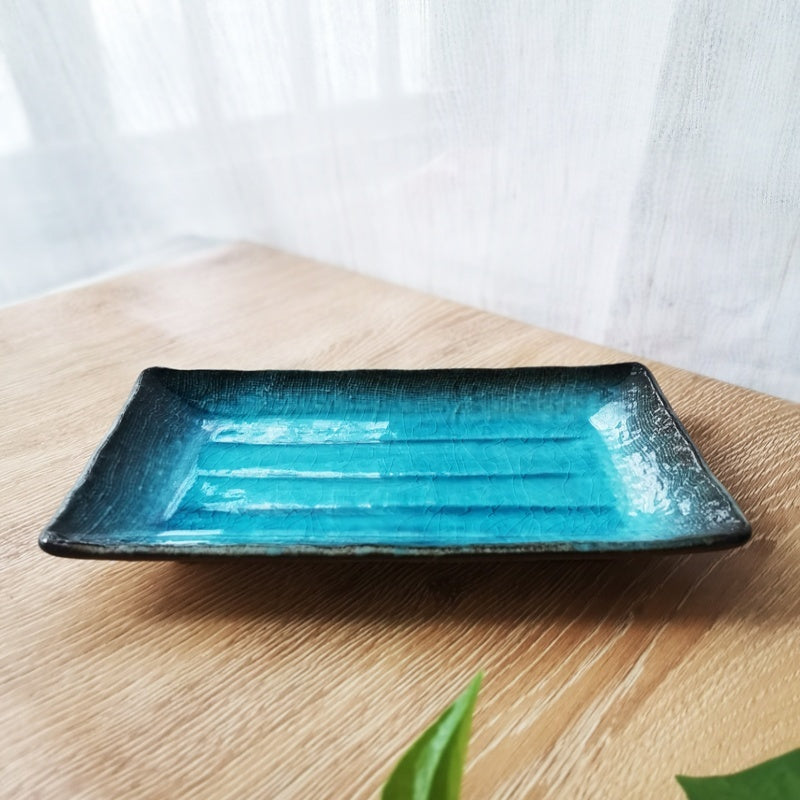 Stoneware Ice Crack Tableware Blue Plate