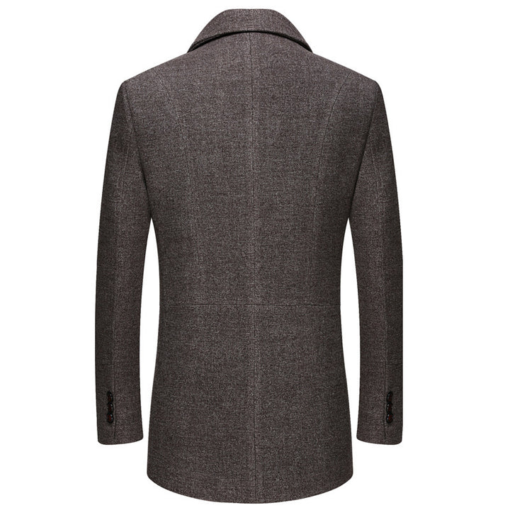 Thick Quilted Lapel Collar Men's Mid-length Wool Overcoat