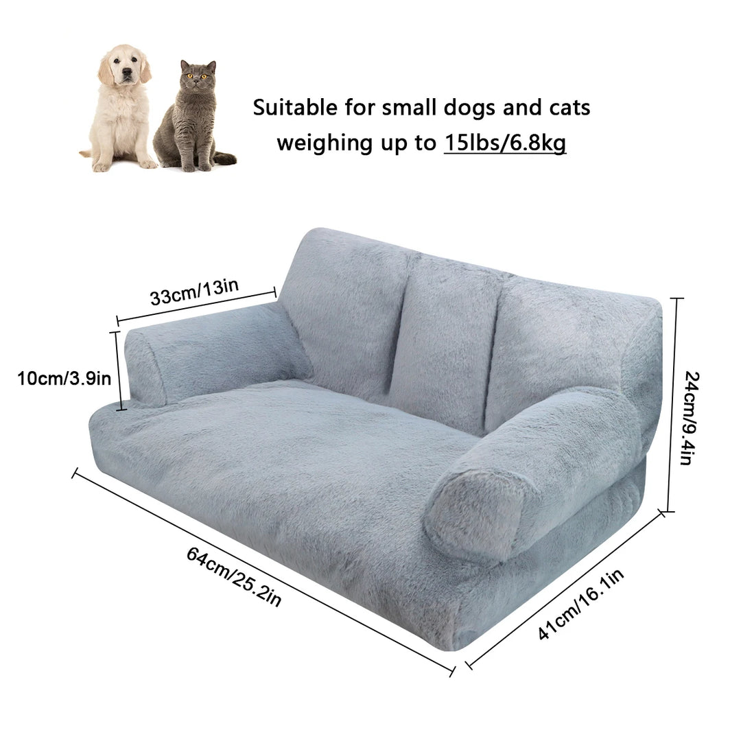 Soft Plush Pet Couch Bed - Washable Cat Sofa for Small Pets