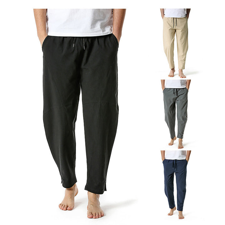 Men's Linen Cotton Loose Casual Pants Solid Color Loose Straight Trousers