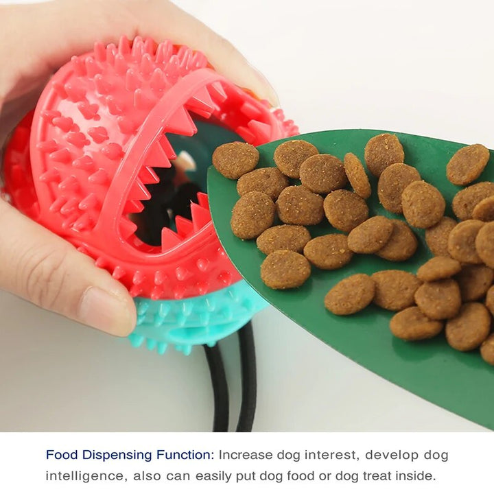 Interactive Chew Ball for Large Dogs: Suction Cup Rope Toy with Treat Dispenser & Dental Care