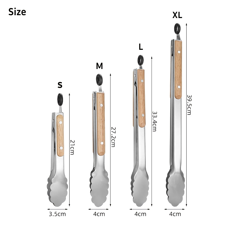 Wooden Handle Stainless Steel Food Tongs