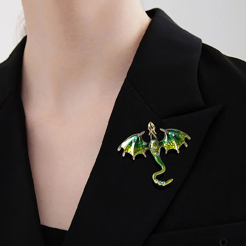 Vintage Enamel Flying Dragon Brooch