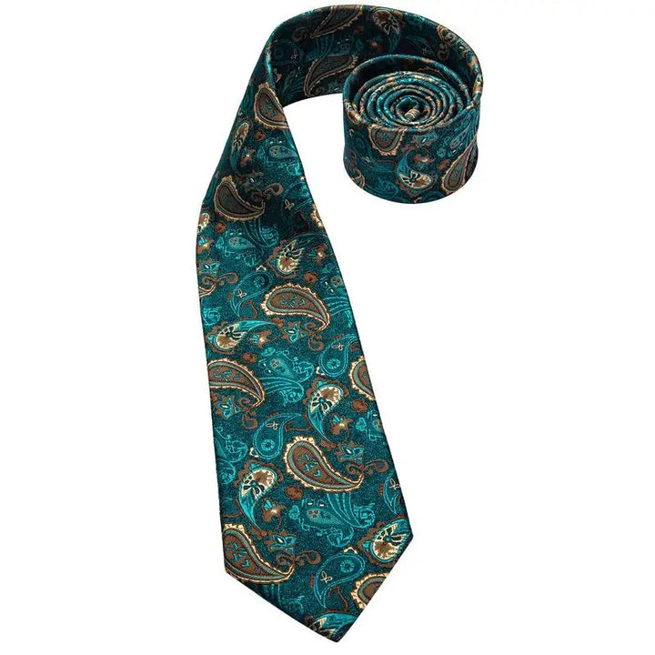 Luxury Paisley Silk Tie Set with Hanky and Cufflinks for Men