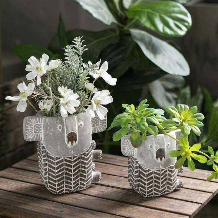 Charming Retro Koala Cement Vase for Succulent Plants