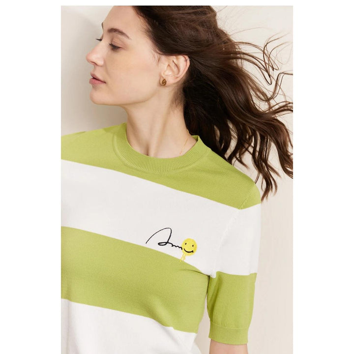 Striped Short Sleeve T-Shirt with Smile Face Design