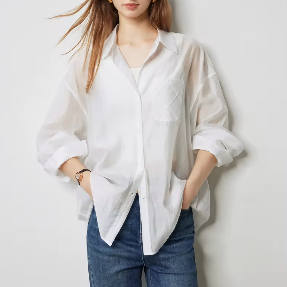 Autumn Lyocell Ice Silk Long Sleeve Blouse