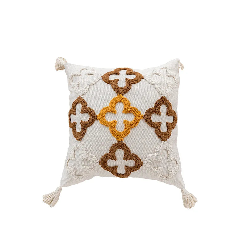 Nordic Retro Tufted Cushion Cover – 45x45cm Yellow Brown Decorative Pillow