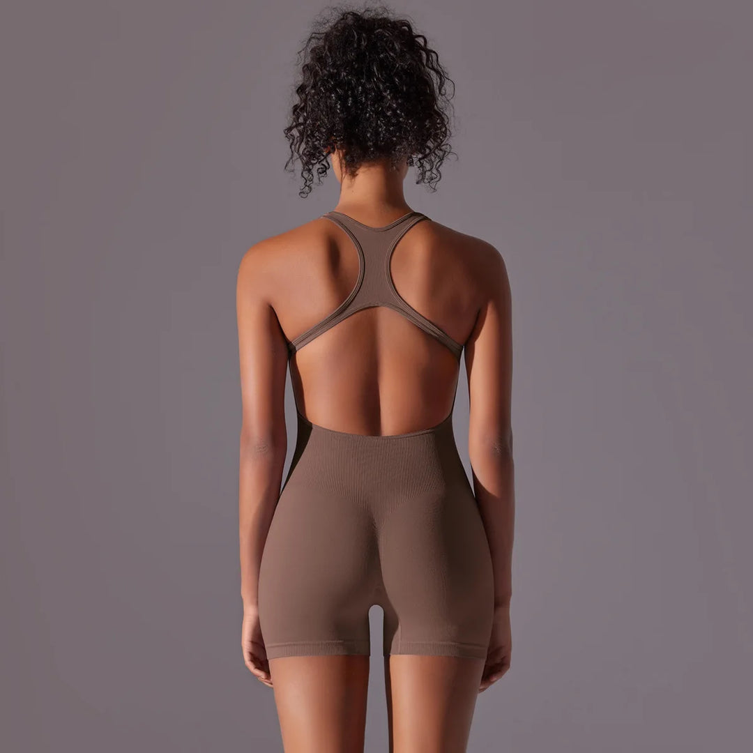 Seamless Yoga Jumpsuit - Ribbed One-Piece Fitness Bodysuit