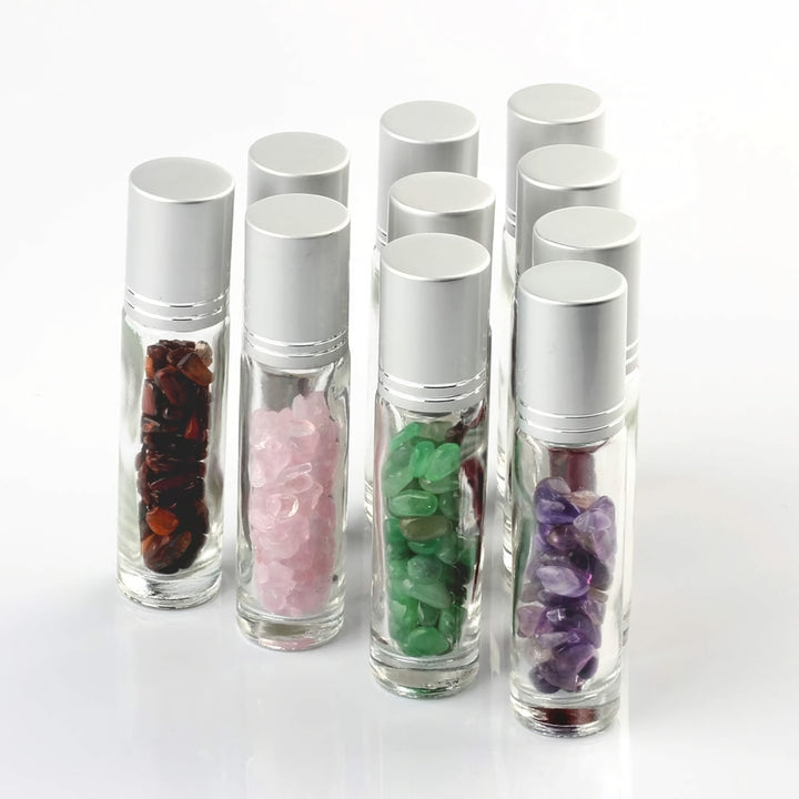 10ml Natural Gemstone Essential Oil Roller Bottles with Crystal Chips