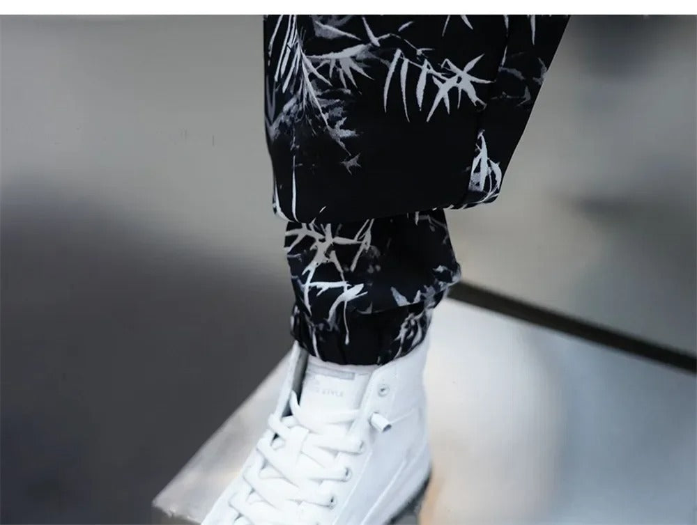 Men's Summer Loose Floral Casual Ice Silk Harem Pants