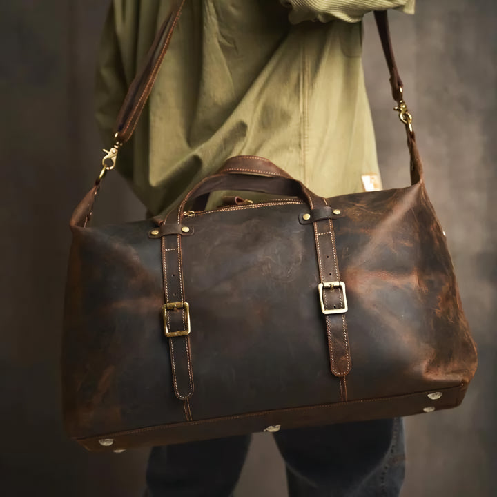 Genuine Leather Vintage Travel Duffle Bag for Men