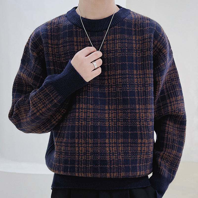 Men's Autumn Knitted Plaid Sweater