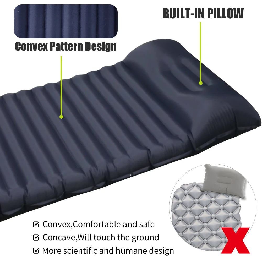 Ultralight Inflatable Camping Mattress with Pillow and Built-in Pump