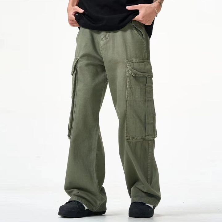 Multi-pocket Design Men's Army Green Cargo Pants Loose Straight