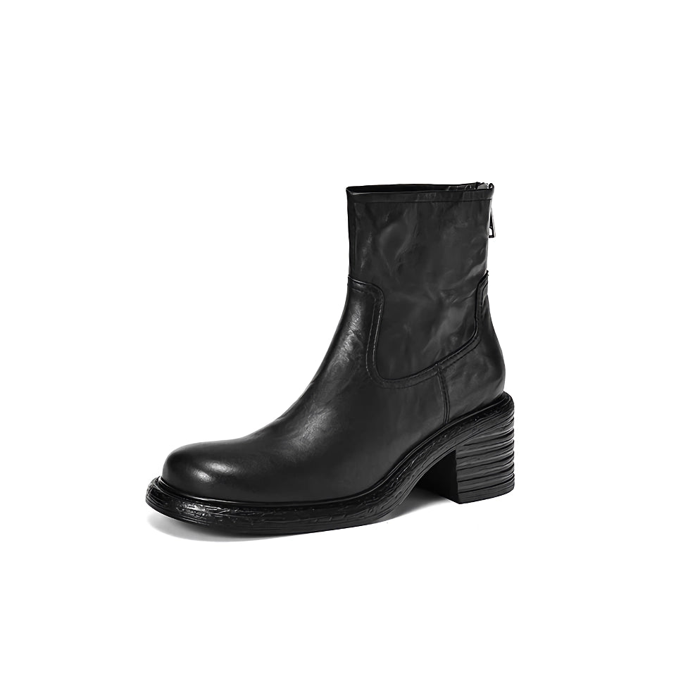 Women's Genuine Leather Ankle Boots - High Heels, Short Motorcycle Style