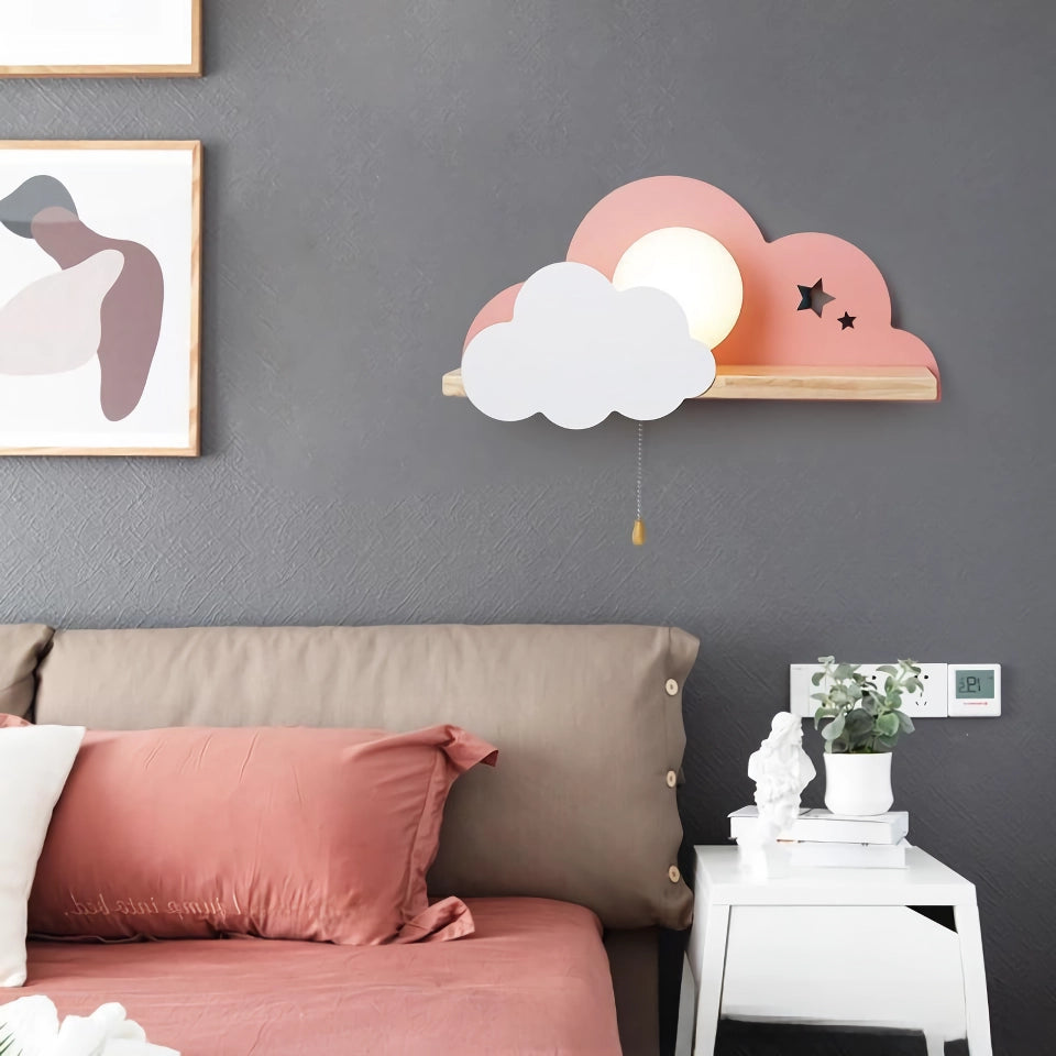 Modern Wall Lamp with Pull Switch - Cloud and Moon Design