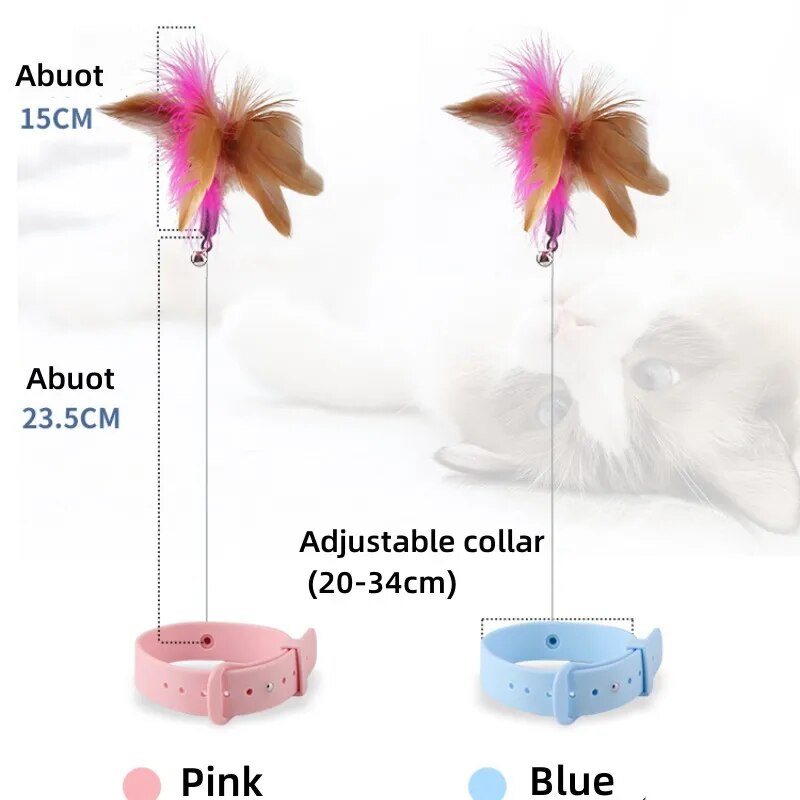 Interactive Feather Teaser Stick with Bell Collar for Cats