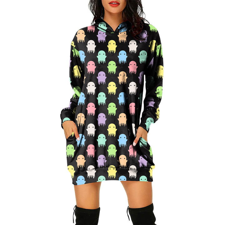 Halloween Theme Women's Pullover Hooded Sweater Dress