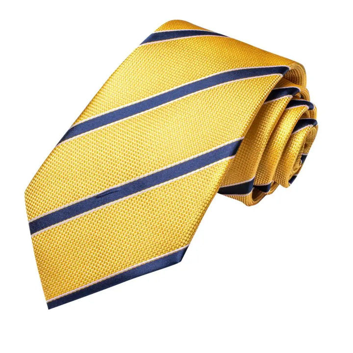 Luxury Yellow and Blue Striped Necktie Set for Men