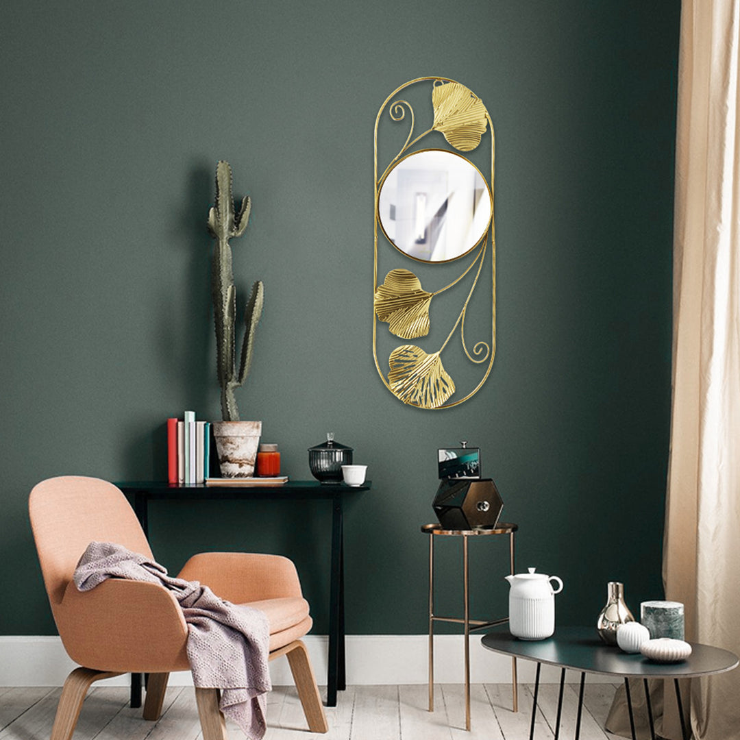 Elegant Metal Ginkgo Leaf Wall Mirror