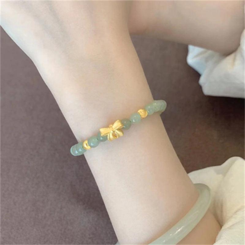 14k Gold Bow And Tian Qingyu Bracelet - Trendha
