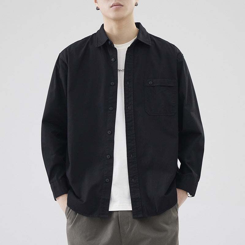 Men's Loose Cotton Button-Front Long-Sleeve Shirt