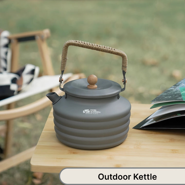 High-Capacity 1.3L Outdoor Aluminum Alloy Kettle with Beech Handle