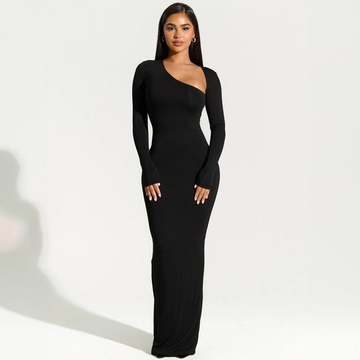 Sexy Black Asymmetrical Slit Maxi Dress