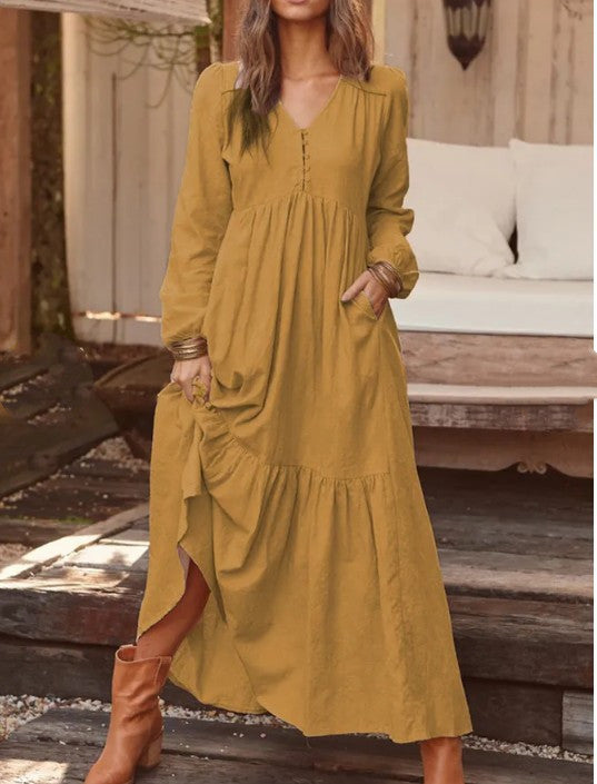 Retro Casual Long-sleeved Dress With Big Swing Dress